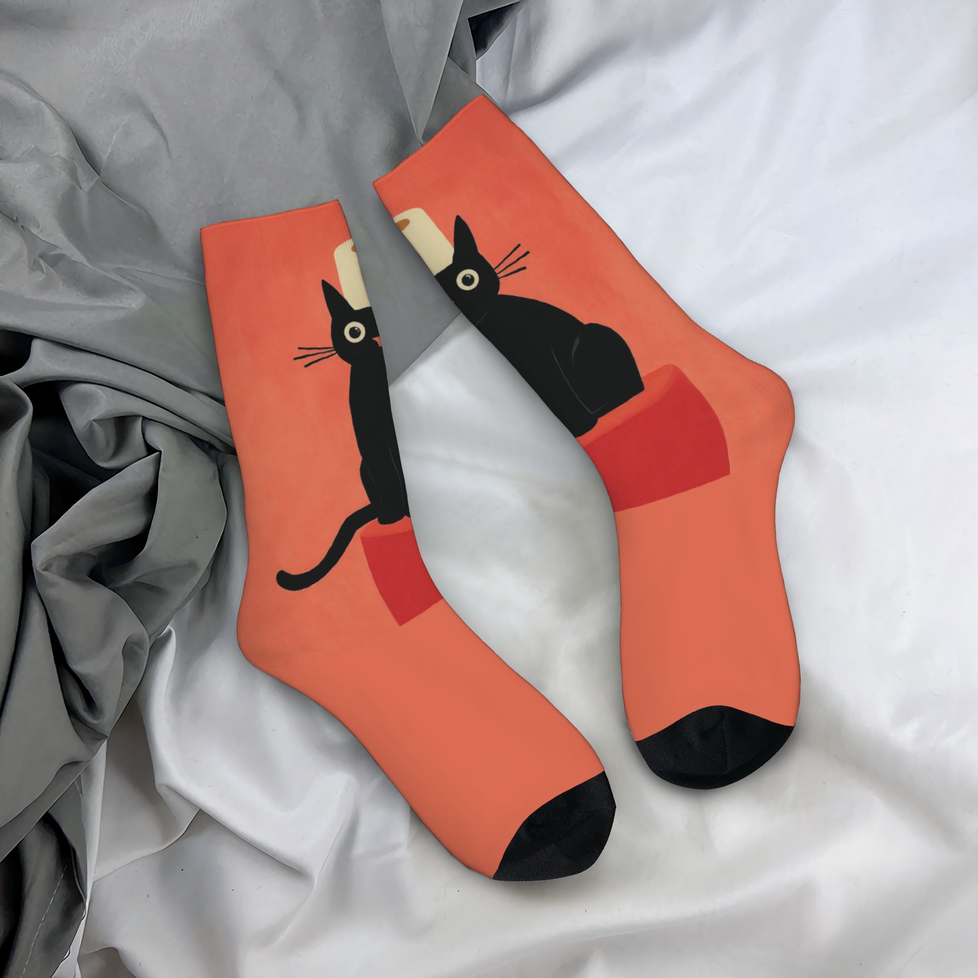 Dress Sock Men - カスタムブラックキャットトイレットペーパー柄メンズレディースクルソックスユニセックス楽しい春夏秋冬ドレスソックス