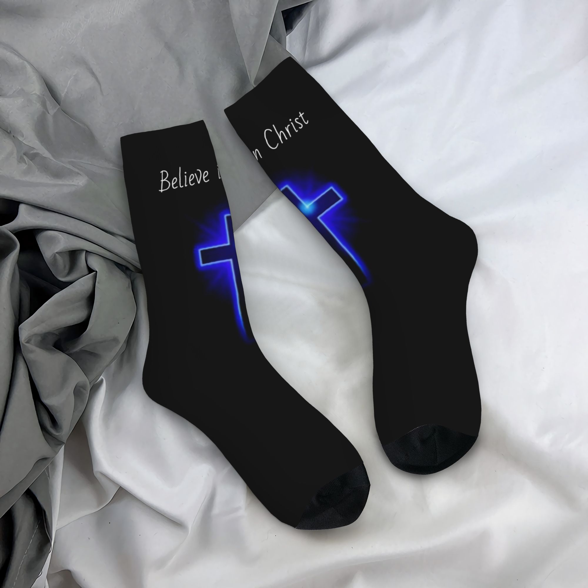 Dress Sock Men - カスタムビリーブ イエス・キリスト メンズ レディース クルーソックス ユニセックス