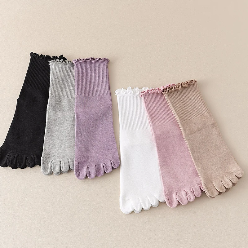 1/5足組 女性用 5本指ソックス、フリル付き、柔らかいリブ - Toe Sock Split のレビューと価格