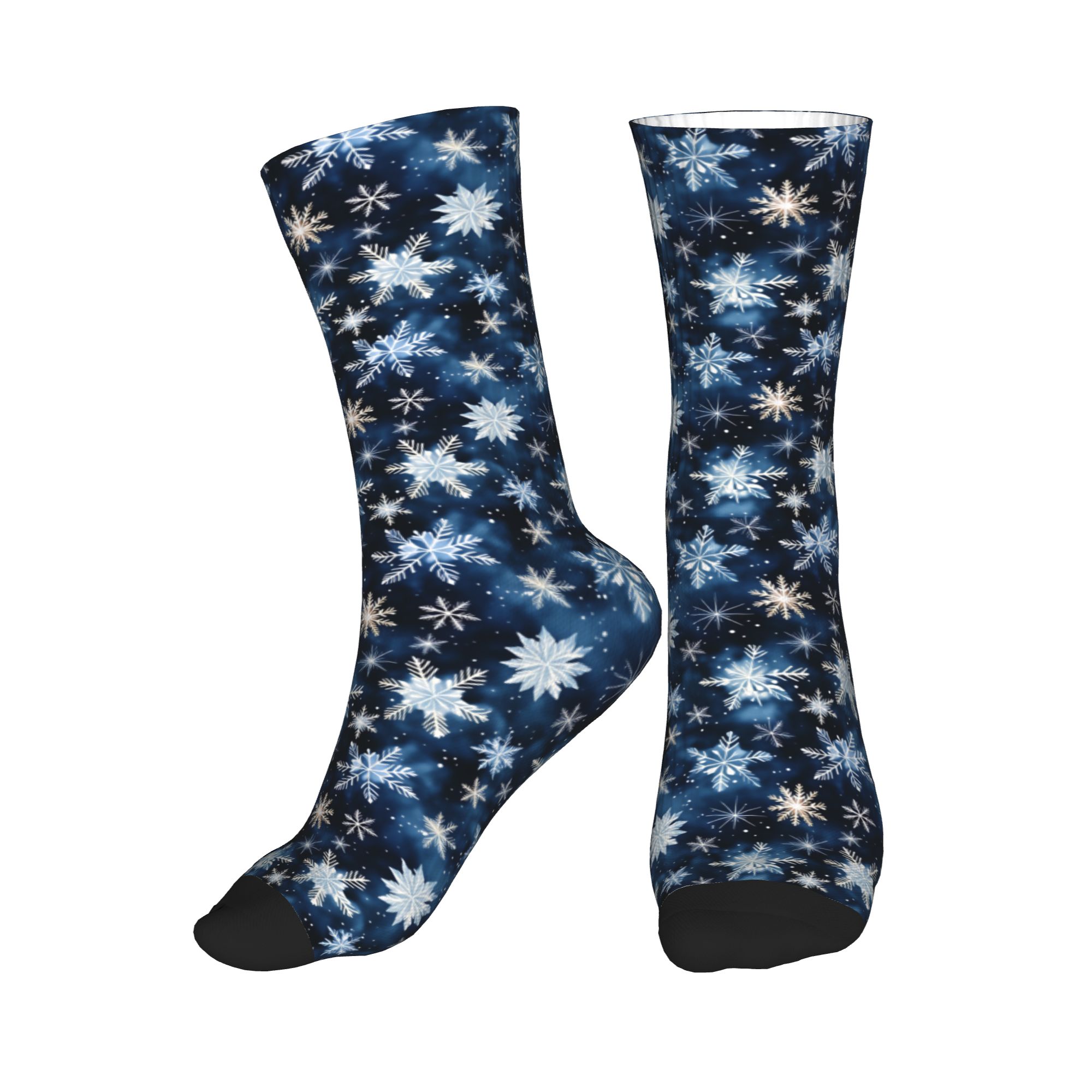 ネイビーブルーの雪の結晶パターンメンズクルーソックスユニセッ - Dress Sock Men のレビューと価格